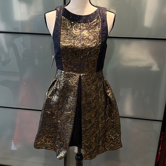 Tibi Navy and Gold Jacquard dress sz 4 NWT - Picture 4 of 9